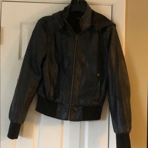Faux Leather jacket w/ removable hood